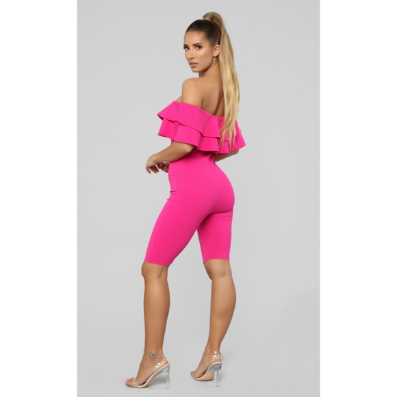 Ruffle Biker Romper - Fuchsia - Picture 4 of 4